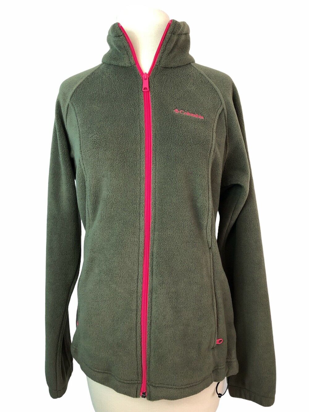 S Columbia Army Green Fleece Zip Up Pink Accents